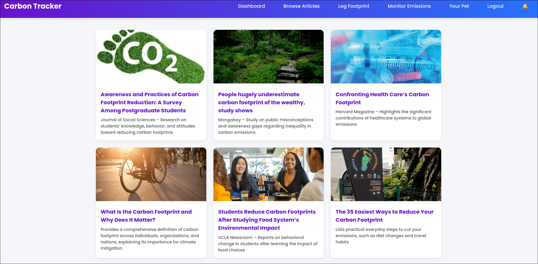 Carbon Footprint Tracker articles view