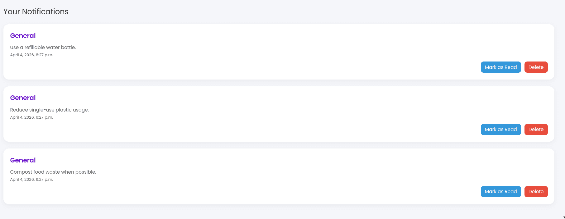 Carbon Footprint Tracker notifications view