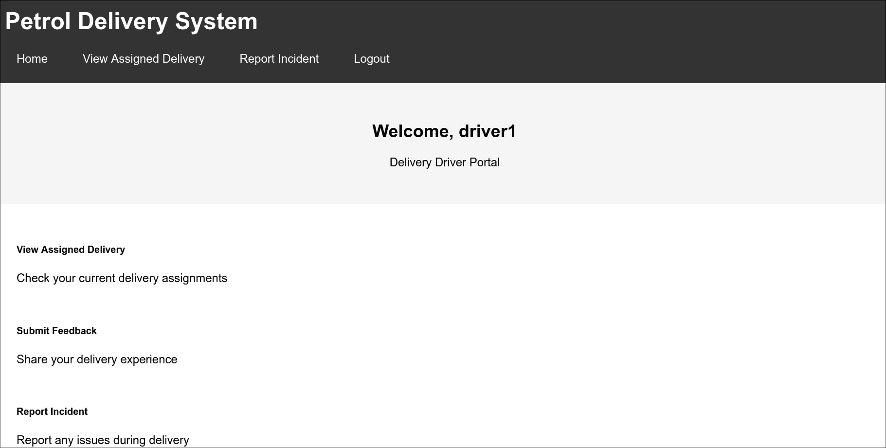 Petrol Delivery WebApp delivery driver dashboard