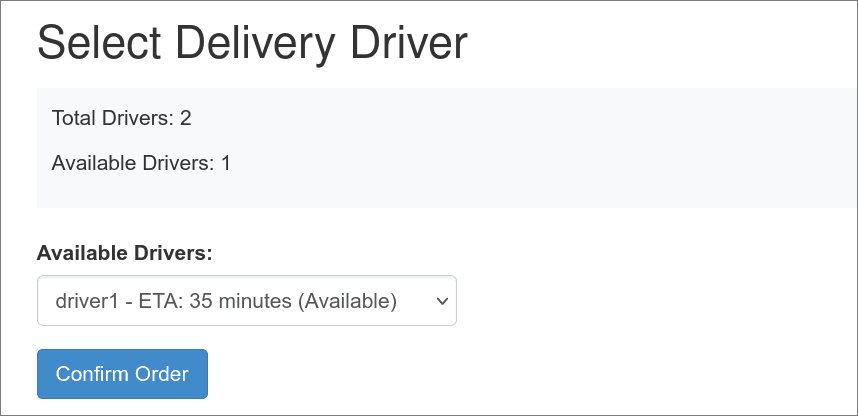 Petrol Delivery WebApp select driver page
