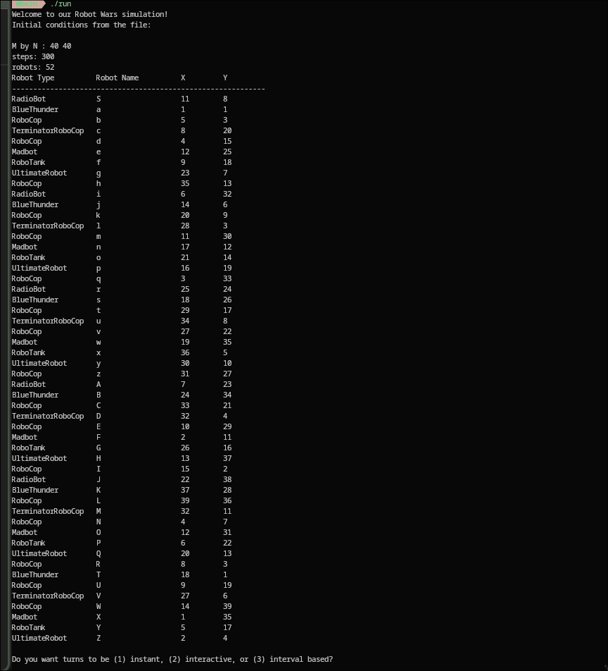 Robo Wars initial screen
